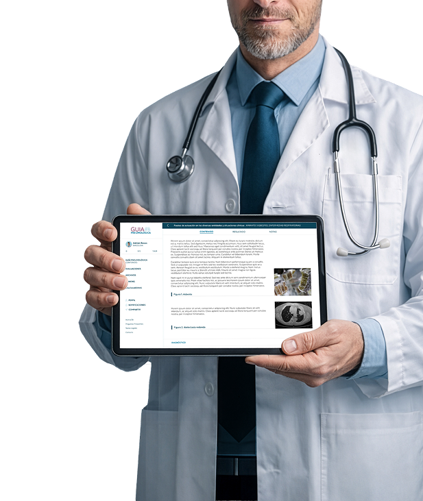 Médico sosteniendo tablet con la Guía Pneumológica